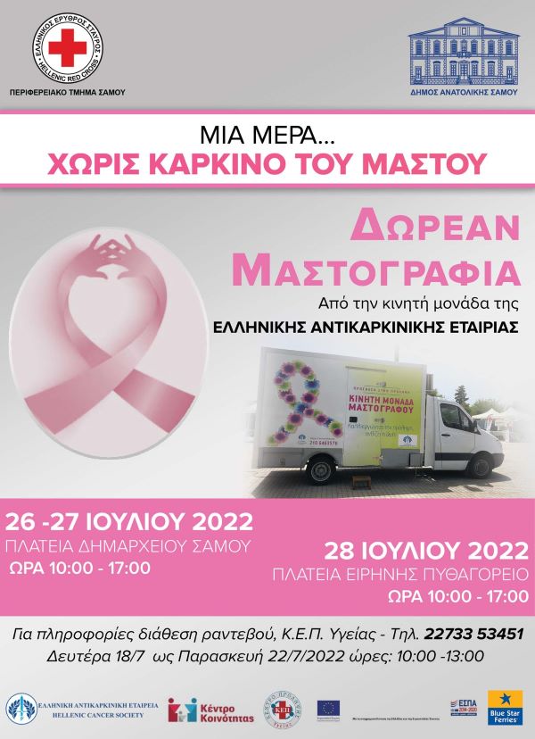 Σειρά δράσεων και ευαισθητοποίησης για τον καρκίνο του μαστού, στο Δήμο Αν.Σάμου
