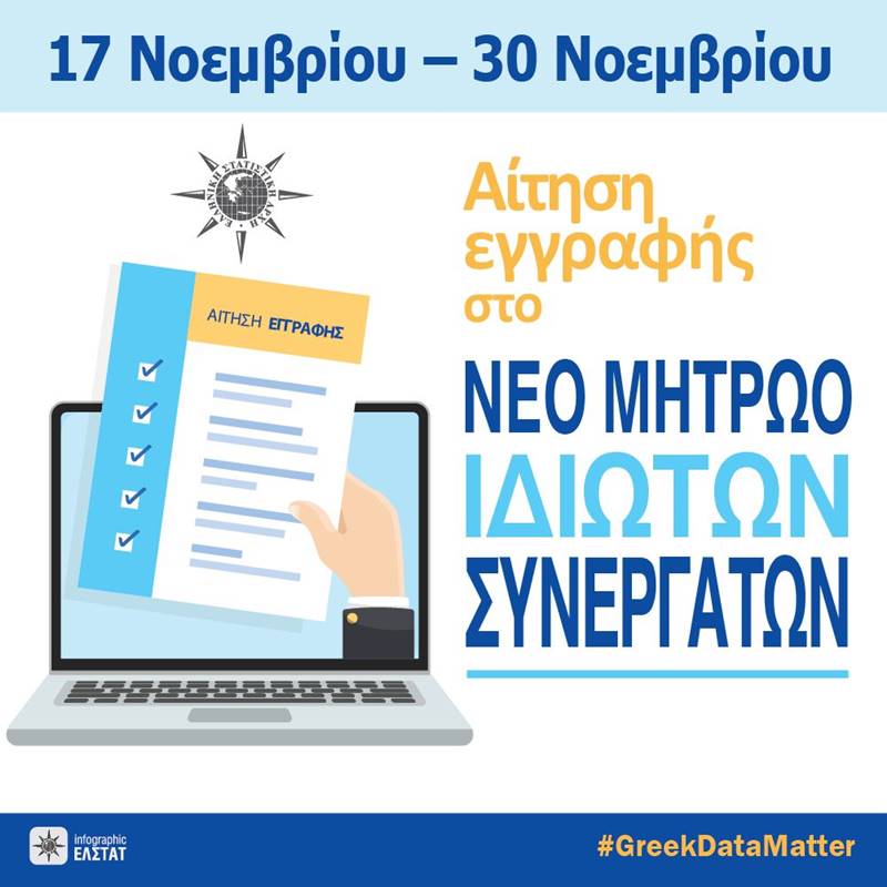 ΕΛΣΤΑΤ: Πρόσκληση εκδήλωσης ενδιαφέροντος για συμμετοχή στις διενεργούμενες από την Ελληνική Στατιστική Αρχή έρευνες