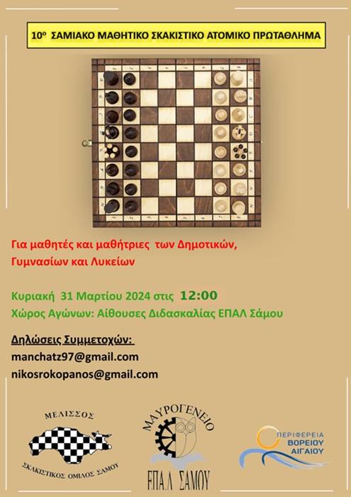 10o Σαμιακό μαθητικό σκακιστικό ατομικό πρωτάθλημα